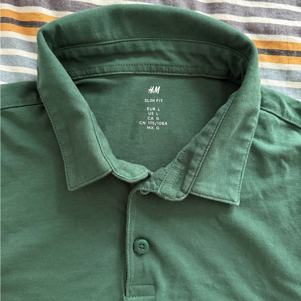 H&M Green Polo Shirt Soft Cotton Casual